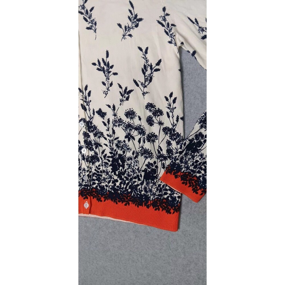 Talbots Contrast Hem Button Up Cardigan M Falling Floral Preppy Academia Classic - Picture 7 of 13
